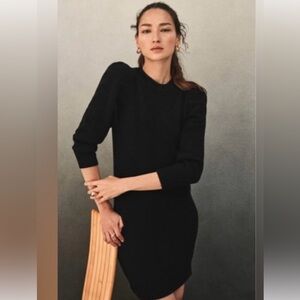 White + Warren Classic Black 3/4 puff Sleeve Cashmere blend dress